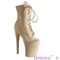 ราคา รองเท้าบูทหุ้มข้อส้นสูงมากของผู้หญิงรองเท้าการแสดงเต้นรำทำจากเสาขนาดใหญ่หนังกลับ (9805727652)