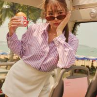ราคา lookbooklookbook tommy plum stripe เสื้อเชิ้ต สีม่วง ลายทาง (22052059856)
