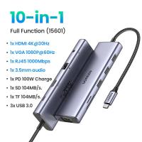 ราคา UGREEN 10 in 1 USB C HUB Dongle Ethernet Docking Station with 4K HDMI VGA 100W for Macbook Air M3 Samsung S24 Ultra Model 15601 (19100572165)