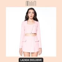 ราคา EXCLUSIVE MILIN Trapezoid neck long sleeve padded shoulder cropped jacket เสื้อแจ็คเก็ต แขนยาว ทรงครอป คอเหลี่ยมคางหมู เสริมไหล่ กระดุมหน้า Polda Top สีชมพู สีดำ (7470154824)