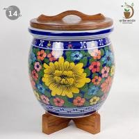 ราคา โอ่งใส่น้ำ โอ่งฮวงจุ้ย โอ่งเซรามิค โอ่งน้ำหน้าบ้านฮวงจุ้ย พร้อมฝา ขาไม้สักแท้ สูงรวม 50 cm (19070419056)