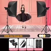 ราคา 500W ไฟไลฟ์สด ไฟ LED with 60x90cm Soft ชุดไฟต่อเนื่องพร้อมขาตั้ง for Cellphone Live Stream Photography (23222978874)