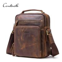 ราคา CONTACTS Genuine Leather Vintage Men Shoulder Bag Messenger Bags Male Crossbody Bags Mans Handbag Sling Bag (717712218)