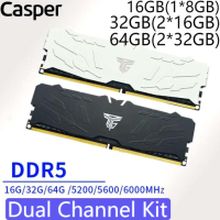 ราคา หน่วยความจำคอมพิวเตอร์ Casper DDR5 สำหรับเกมมิ่ง เดสก์ท็อป RAM ขนาด XMP 16GB 32GB 64GB ความเร็ว 5200 5600 6000 6400 6800 7200MHz พร้อมอ่างความร้อน สีขาวดำ ชุด Dual Channel (24260531601)