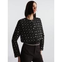 ราคา Pomelo เสื้อแจ็คเก็ตครอปผ้าทวีดแต่งดีเทลดอกไม้ปักเลื่อม Floral Sequin Embellished Cropped Tweed Jacket (23252435763)