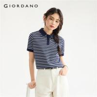 ราคา GIORDANO Women Polo Shirts 100 Cotton Stripe Polo Shirts Scalloped trims Short Sleeve Fashion Casual Polo Shirts 13315312 (24264171788)