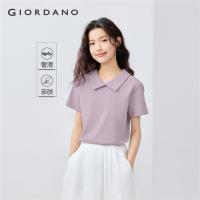 ราคา GIORDANO Women Polo Shirts 100 Cotton Overlapping Collar Polo Shirts Short Sleeve Simple Fashion Casual Polo Shirts 13315210 (24295639935)