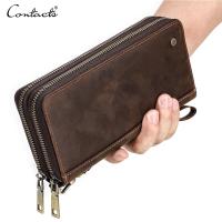 ราคา CONTACTS Genuine Leather Cltuch Wallet For Men Large Capacity Long Zipper Wallets Cowhide Leather Card Holder Handbags (22680852667)