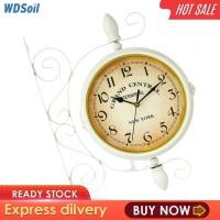 ราคา WDSoil วินเทจสองด้านสถานีรถไฟนาฬิกาแขวนผนังแบบไร้เสียงนาฬิกาศิลป์แขวนผนังสีขาว (24262334649)