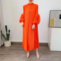 ราคา Maxi Pleated Dress Round Neck Embroidery Spliced Full Sleeve Dresses 2025 New Clothing Womens Fashion (24362553859)
