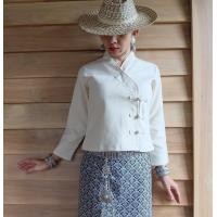 ราคา เสื้อผ้าฝ้ายสีธรรมชาติ ไม่ใช่สีขาว ออกครีม ผ่าหน้า กระดุมจีน อัดกาว (24413169019)