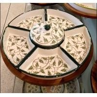 ราคา ชุดถาดออเดิฟเซรามิคพร้อมถาดไม้หมุน ไม้สัก ขนาด 15 นิ้ว (23481753227)