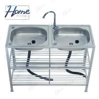 ราคา HOMENINE ซิ้งค์ล้างจาน อ่างล้างจาน สแตนเลส A 2หลุม 3ชั้น โครงอลูมิเนียม (21413311076)
