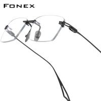 ราคา FONEX Titanium Glasses Frame Men New Rimless Square Matte Eyeglasses Optical Frame Eyewear Act fix (16138600997)