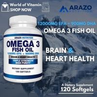 ราคา Arazo Nutrition Omega 3 Fish Oil High EPA 1200mg DHA 900mg Triple Strength 120 Softgels Sku 2069 (20062579572)