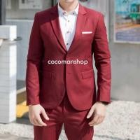 ราคา COCO MAN ชุดสูทผู้ชายสีไวน์แดง หรือแดงเบอร์กันดี แดงเลือดหมู เสื้อสูทกระดุม 2เม็ด มีกางเกงเข้าชุด (18056186733)