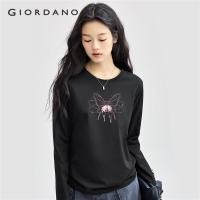 ราคา GIORDANO Women Pikaduo Series T Shirts Gradient Butterfly Print Cotton Tee Crewneck Long Sleeve Fashion Casual Tshirts 99394442 (23058059930)