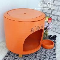 ราคา บ้านดินเผาคลายร้อน บ้านดินเย็น ทรงถัง ต่อขาไม้ สำหรับแมวและกระต่าย (22592647351)