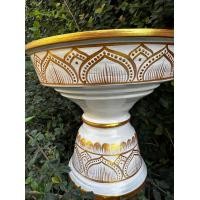 ราคา พานไม้ไผ่ขด สีขาว เพ้นท์ ดอกบัว ขนาด 7 8 9 10 12 14 16 นิ้ว เพ้นท์ลาย สีทอง พานบายศรี ขันโตก (22154092534)