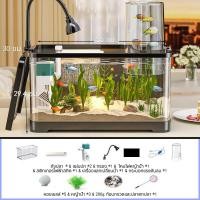 ราคา ตู้ปลา ตู้ปลาใหญ่ 12 นิ้ว ตู้ปลาจิ๋ว ตู้ปลาตั้งโต๊ะ พร้อมไฟและปั๊มน้ำ การออกแบบที่มีฝาปิด (23388662376)