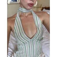 ราคา QaiQai Pattern V neck Halter Top เสื้อผูกคอ พันคอได้ ด้านหลังมียางยืด (24566370307)