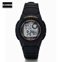 ราคา Velashop นาฬิกาข้อมือผู้ชายคาสิโอ ดิจิตอล Casio Standard Digital สายยางเรซิ่น หน้าปัดดำ ขอบทอง รุ่น F 200W 9ADF F 200W 9A F 200W (19562053792)