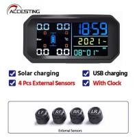 ราคา NEW Wireless 4 tire tool TPMS Car Tire Pressure Monitor System Automatic Clock Control Solar Power Big screen LCD Display (23005171402)