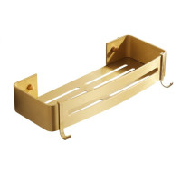 ราคา Brushed Gold Bathroom Shelf with Hooks Aluminum Rectangle Kitchen Bathroom Shower Gel Soap Shampoo Storage Organizer Rack Holder (24197497971)