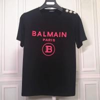 ราคา เสื้อยืดคอกลมแขนสั้นสำหรับผู้หญิงเสื้อแฟชั่นพิมพ์ลายตัวอักษรสีบรอนซ์กระดุมสีทองปี BALMAIN PARIS (14115581109)