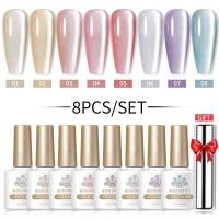 ราคา BORN PRETTY 8pcs set 10ml Rainbow Pink Glass Cat Eye Gel Polish Set Double Light Sparkle Glitter Gel Nail Varnis with Cat Eye Stick (21307035568)