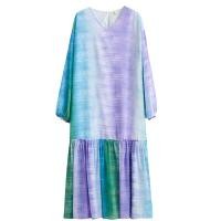 ราคา XITAO Gradient V neck Pullover Patchwork Dress Long Sleeve Loose Mid calf Slimming Temperament Dress 2024 Autumn ZY8911 (22744298400)