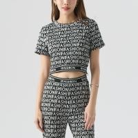 ราคา f fashion เสื้อนิตทรงครอป ทอจาคการ์ด ผู้หญิง สีดำ ขาว I Crop Knit Top in Knit Jacquard I 06501 (23303495116)