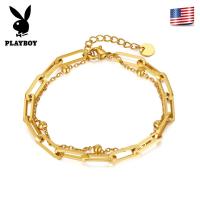 ราคา PLAYBOY Ins สร้อยข้อมือ กำไลข้อมือลูกปัดทรงกลมหัวเข็มขัดแหวนสี่เหลี่ยมทรงเรขาคณิตแบบเหล็กไทเทเนียมเรียบง่ายตัวเมียสเตนเลสสตีลสองชั้น (20250421991)