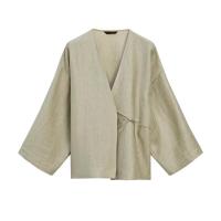 ราคา Spain Massimo Dutti original Md Womens 2024 New New Chinese Green Style Fresh Green Lace up Thin V neck Long Sleeve Shirt 5155882 (24539144081)