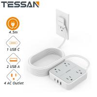 ราคา TESSAN ปลั้กไฟมาตรฐาน USB Type C สวิตช์ควบคุม ปลั๊กสามตา ปลั๊กไฟ 3 เมตร ปลั้กไฟ รางปลั๊กไฟ (23815959729)