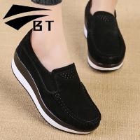 ราคา BT รองเท้าส้นสูงของผู้หญิงขายแบนรองเท้า Soled หนารองเท้าเสริมส้นสตรี Suede Casual ขนาดใหญ่นุ่มรองเท้าใส่สบาย35 42 (7425552001)