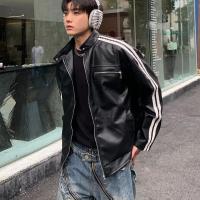 ราคา GO THRU แจ็คเก็ต หนัง ชาย แจ็กเก็ตหนังเสื้อแจ็คเก็ตลายทางของแจ็คเก็ตรถจักรยานยนต์ผู้ชายแจ็คเก็ตหนังแท้วินเทจอเมริกันแบบใหม่ (20832951005)