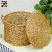 ราคา ตะกร้า ตะกร้าหวายทรงกลมฝาปิด ขนาด 50 35 cm ตะกร้าผ้า ตะกร้าหวายแท้ พร้อมส่ง (12475487569)