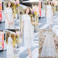 ราคา พร้อมส่ง S 4XL ป้าย Orange Juice เดรสยาว เดรสลูกไม้สีขาว กระดุมหน้า ชุดงานบุญ (23062643257)