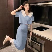 ราคา S 4XL EVIOVIO ชุดเดรสไซส์ใหญ่สำหรับสาวอวบ ชุดเซ็ตกระโปรงแฟชั่น 2 ชิ้น เสื้อคลุมแขนสั้นคอปกตุ๊กตา กระโปรงทรงเอ (23245381753)