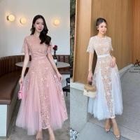 ราคา เดรสยาวตัวเสื้อเป็นผ้าลูกไม้ทอลายฉล ตัวกระโปรง เป็นผ้าซีทรูสลับกับผ้าลูกไม้ฉลุ พร้อมเข็มขัด1เส้น (23809123869)