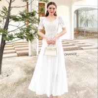 ราคา OR21868 ชุดขาว เสื้อผ้าลูกไม้คอเจ้าหญิง ทรงแขนตั้ง กระโปรงผ้าชีฟองเกาหลีเนื้อดีอัดพลีท (24523608134)