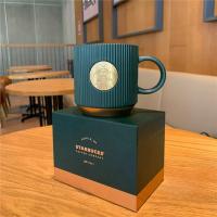 ราคา แก้วมัคเซรามิคลายแถบแก้วกาแฟสีเขียวเข้มกล่องของขวัญแก้วสตาร์บัคขนาด340มล (24320629989)