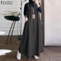 ราคา Esolo ZANZEA Muslimah Women Muslim Sleeveless Round Neck Denim Suspender Dress Side Pockets Casual Maxi Dresses (21702778163)