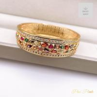 ราคา กำไลข้อมือพลอยนพเก้าหลากสีล้อมเพชรฉลุลายรอบวงกำไล รอบวง19cmสวยเต็มข้อมือหน้ากว้าง1 5cm (22718772888)