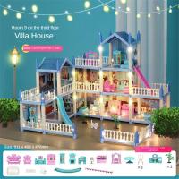 ราคา AILEBE With Dolls Girls DIY Princess House Toy DIY Dollhouse Four Floors Big Dream House Simulation Furniture Set For Dolls Girls Birthday Gifts Holiday Gift (22880836555)