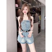 ราคา จั้มสูทยีนส์ขาสั้น เกาะอก ทรงคาร์โก้ เว้าเอวงานกระดุมหน้า สไตล์เกาหลี 2806 (22203451181)