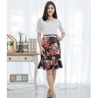ราคา ชุดเดรสเสื้อลูกไม้ กระโปรงลายดอก ชายระบาย (3313800191)
