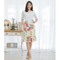 ราคา ชุดเดรสเสื้อลูกไม้ กระโปรงลายดอก ชายระบาย (3313800187)