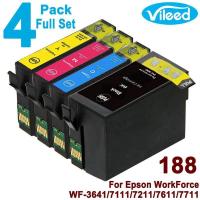 ราคา 4 Pack 188 BK C M Y for EPSON Full Set T188 Print Ink Cartridge T1881 Black T1882 Cyan T1883 Magenta T1884 Yellow for WorkForce WF 7111 WF7111 WF 7111 7211 WF7211 WF 7211 7611 WF7611 WF 7611 7711 WF77